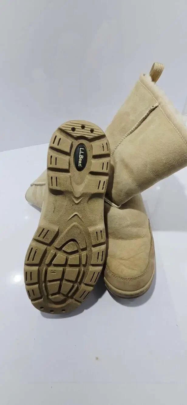 L.L. Bean Women's Suede Shearling Lined Winter Boots Tan Size 9 Medium